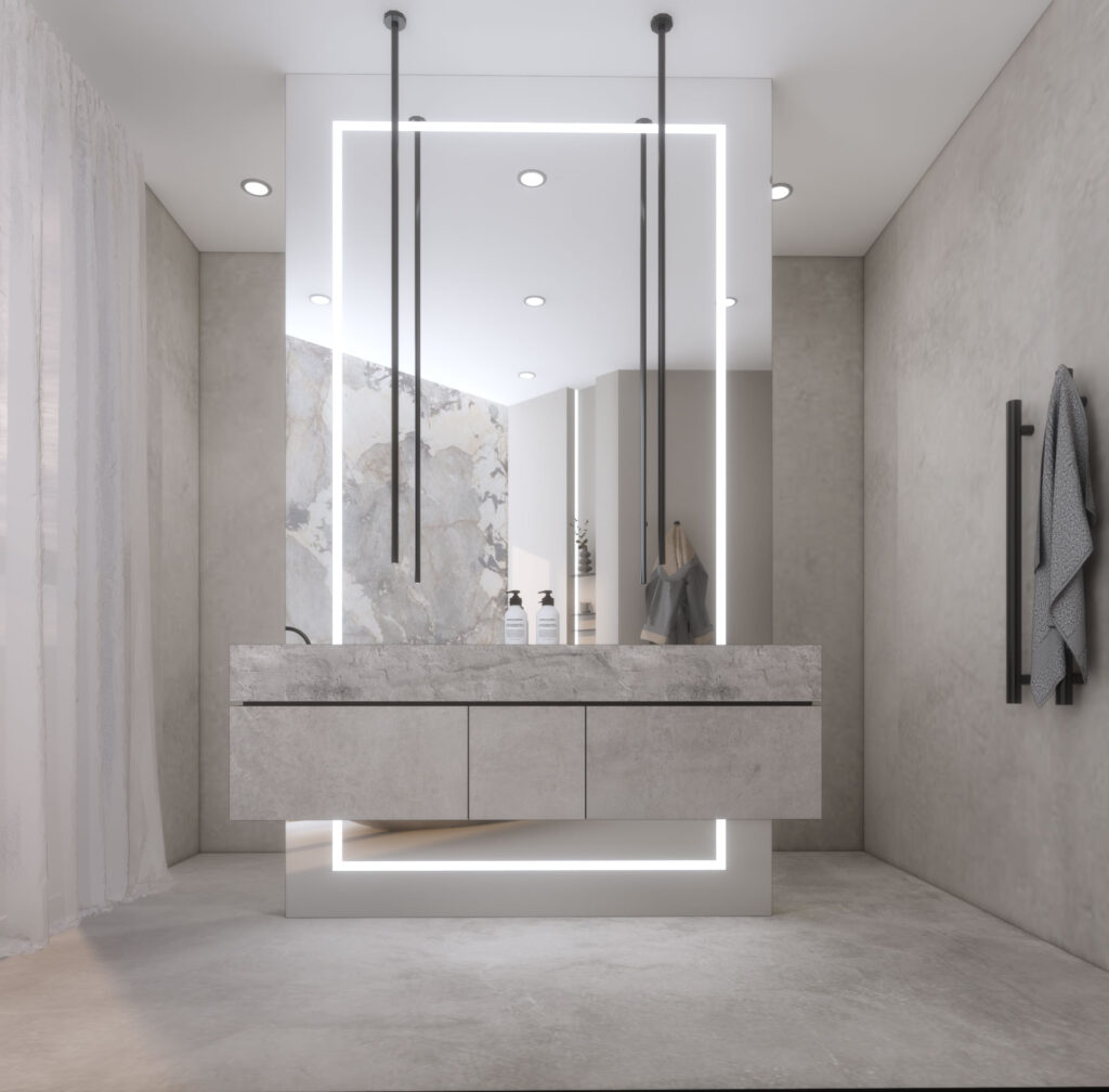 Elegant bathroom with two stage front lighted LED Mirror